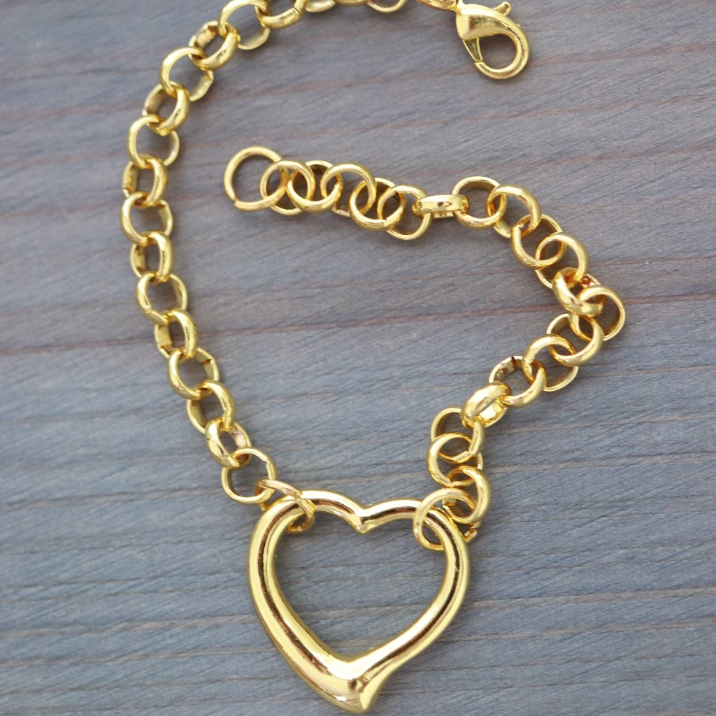 Open Heart Charm Round Link Chain Bracelet 18k Gold Plated Stainless Steel